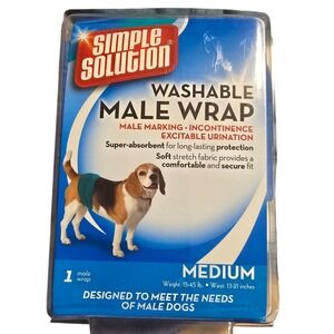 Simple Solution Washable Male‎ Dog Wrap Medium Blue Incontinence Belly Band 1ct